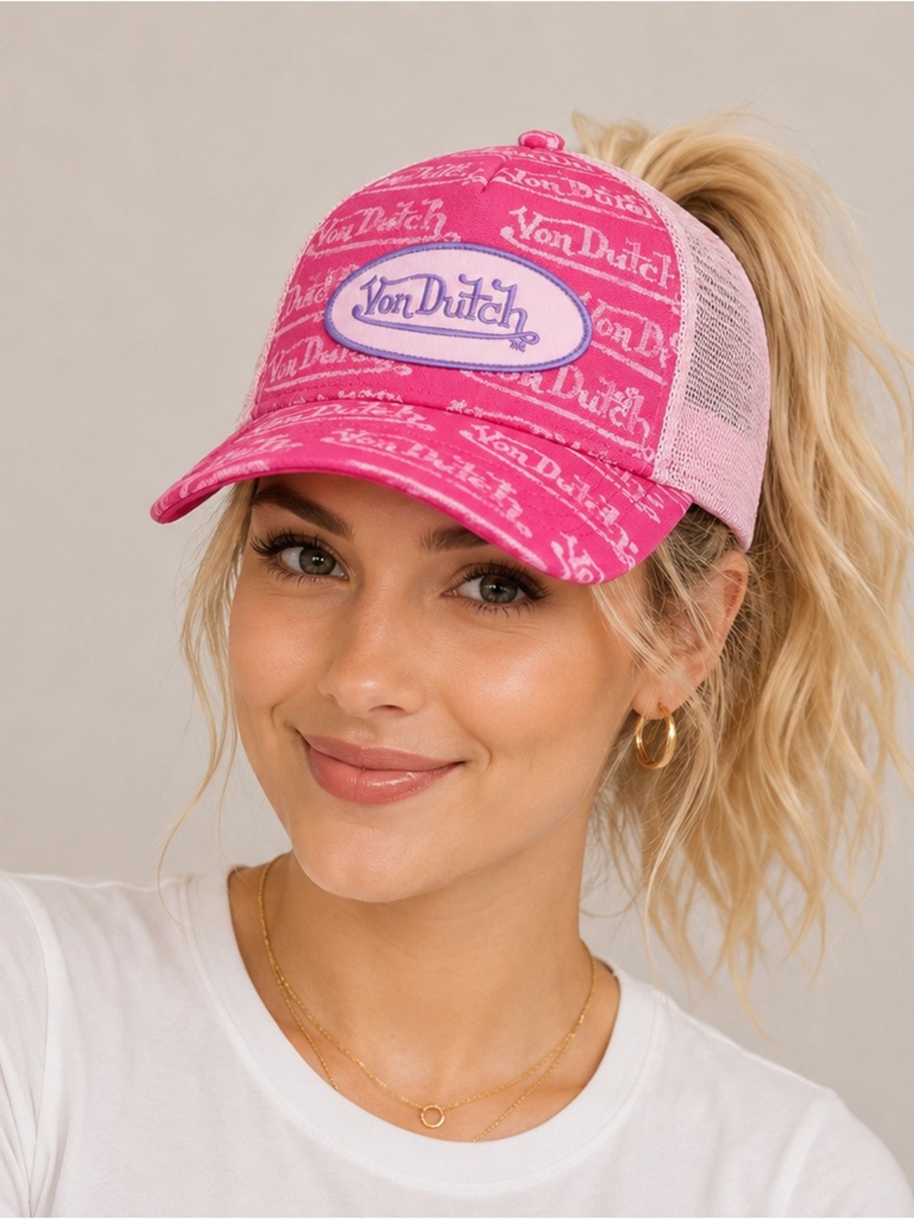 Von Dutch Hot Pink Monogram Trucker Hat Y2K Mesh Snapback Logo Cap